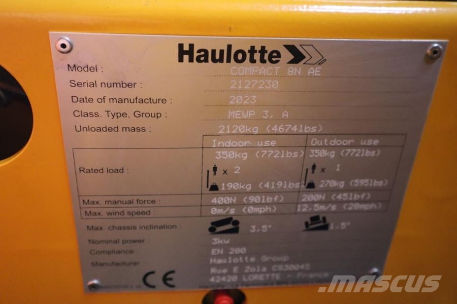 Haulotte Compact 8N Valid inspection, *Guarantee! 8m Workin Scissor lifts
