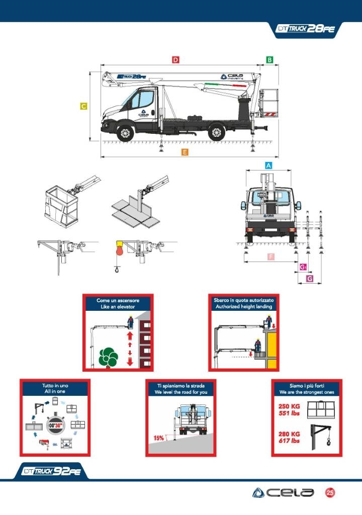 Cela DT 28 truck FE Ant vilkikų montuojamos kėlimo platformos