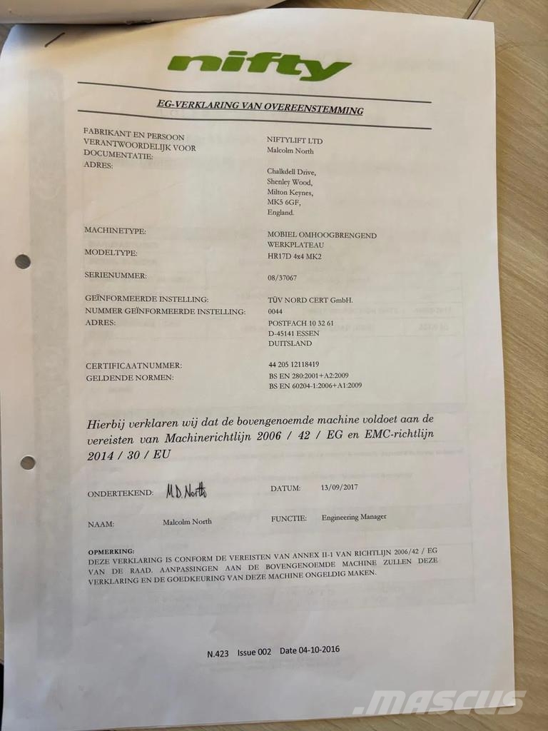 Niftylift H 1R 17 D 4x4 Teleskoop poomtõstukid