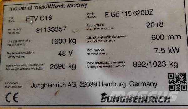 Jungheinrich ETV C16 Reach truck - depo içi istif araçları