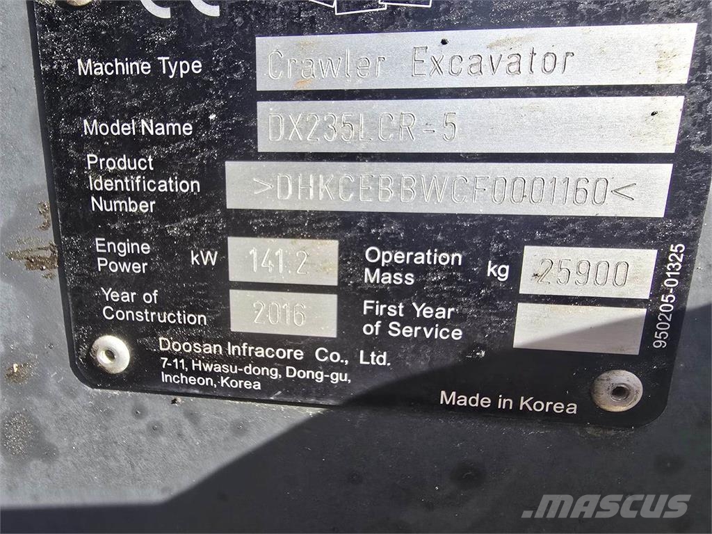 Doosan DX235LCR-5 2016 1160 Excavadoras sobre orugas