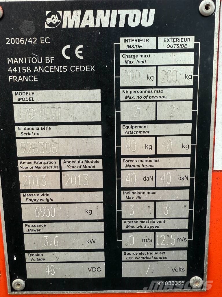 Manitou 170 AETJ 17m elektrische knikarm hoogwerker Podnośniki przegubowe