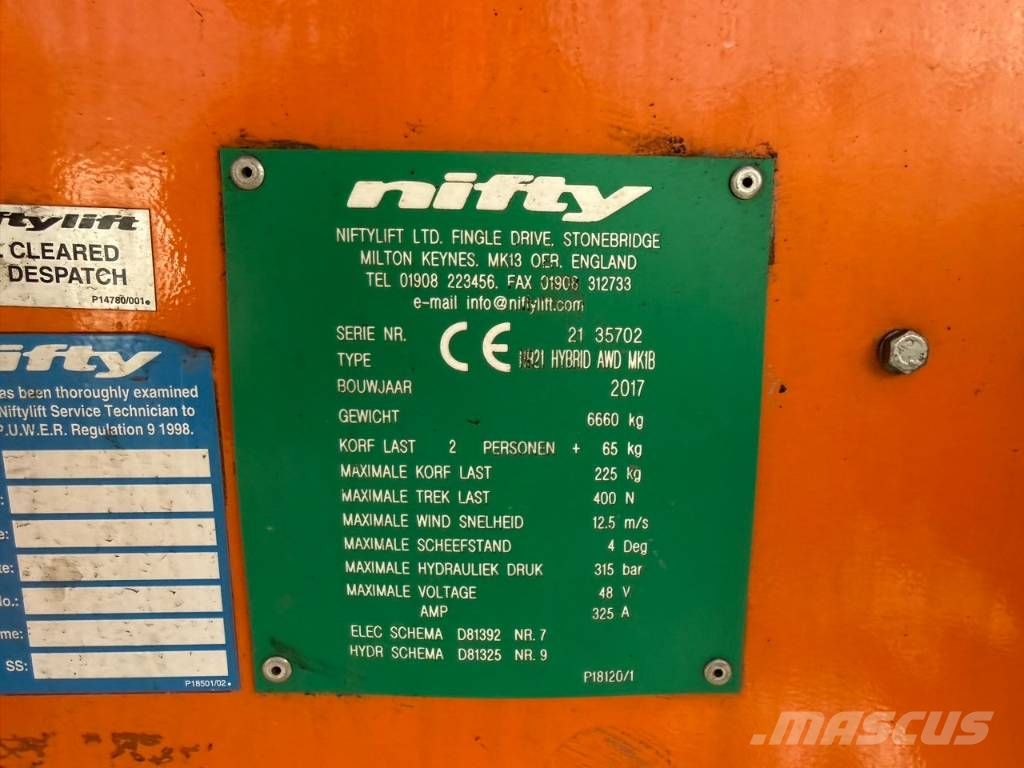 Niftylift HR 21 HYBRID AWD MK1B knikarm hoogwerker 21m 관절형 전동이동 리프트