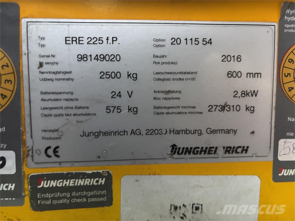 Jungheinrich ERE 225 Waage --> res. CP 16.09.2026! Ručni električni viljuškar