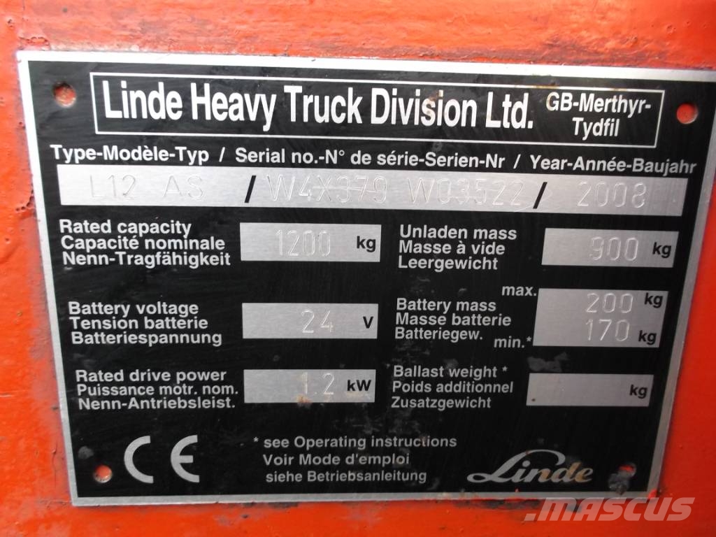 Linde L12 AS /379/ SPEC WITH FORKS V-2541 OB Χειροκίνητα παλετοφόρα