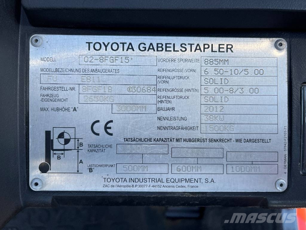 Toyota 8FGF-15 /02/ ORANGELIFTER 2WD V-3098 IO Vanterenski viljuškar