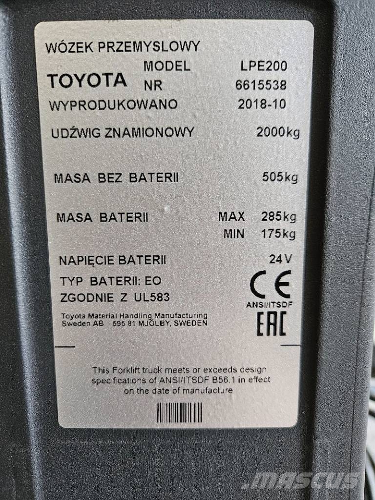 Toyota LPE 200 Lavansiirtovaunu Low lift with platform