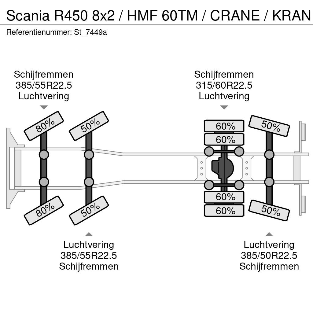 Scania R450 8x2 / HMF 60TM / CRANE / KRAN Vlakke laadvloer met kraan