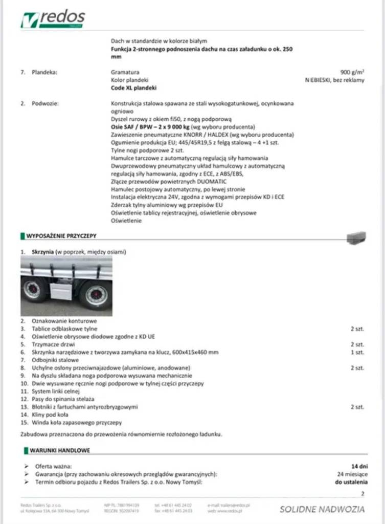 Redos Przyczepa MEGA 6m 18 ton Тентовані причепи
