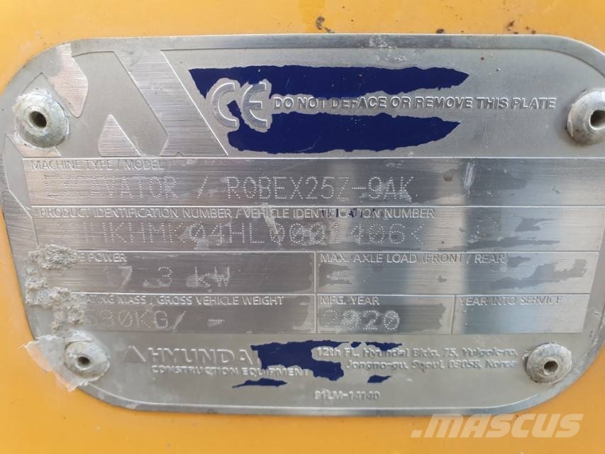 Hyundai Robex 25Z Minibagger 2,5to Bagger + 4 Schaufeln / 소형 굴삭기 7톤 미만