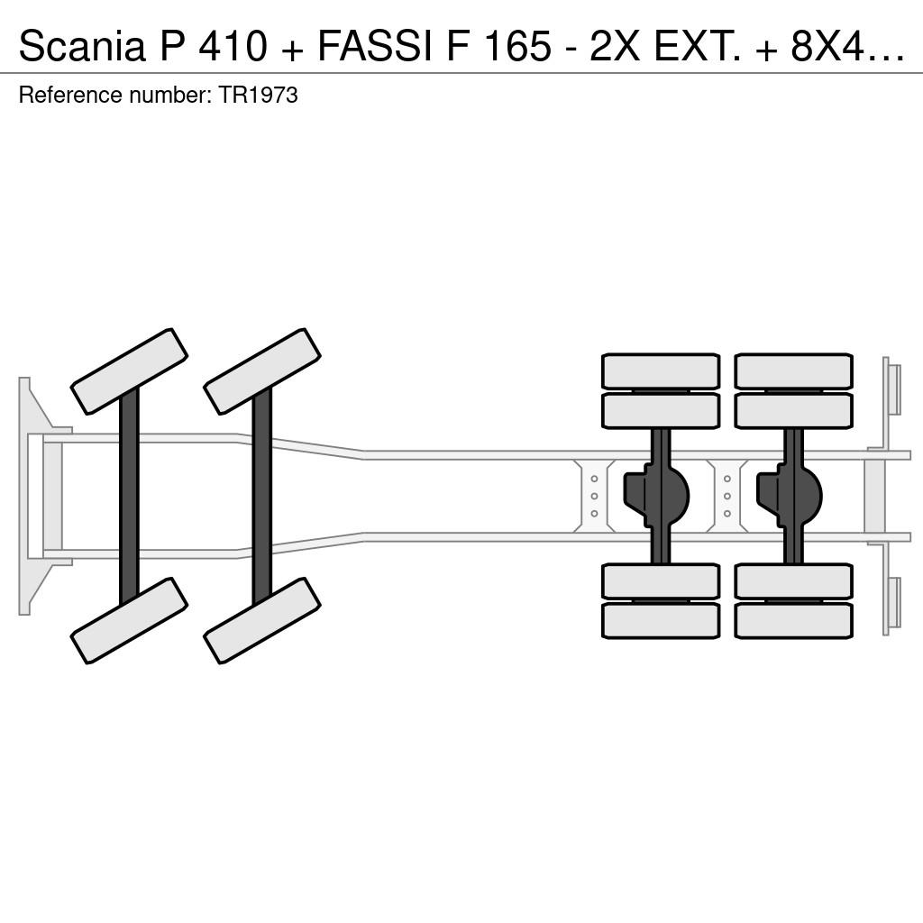 Scania P 410 + FASSI F 165 - 2X EXT. + 8X4 + HOOK ARM SYS Grúas todo terreno