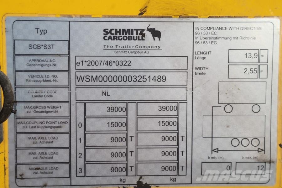 Schmitz Cargobull SCB3ST CoC Documents, TuV Loading Certificate, Dut Schuifzeilopbouw