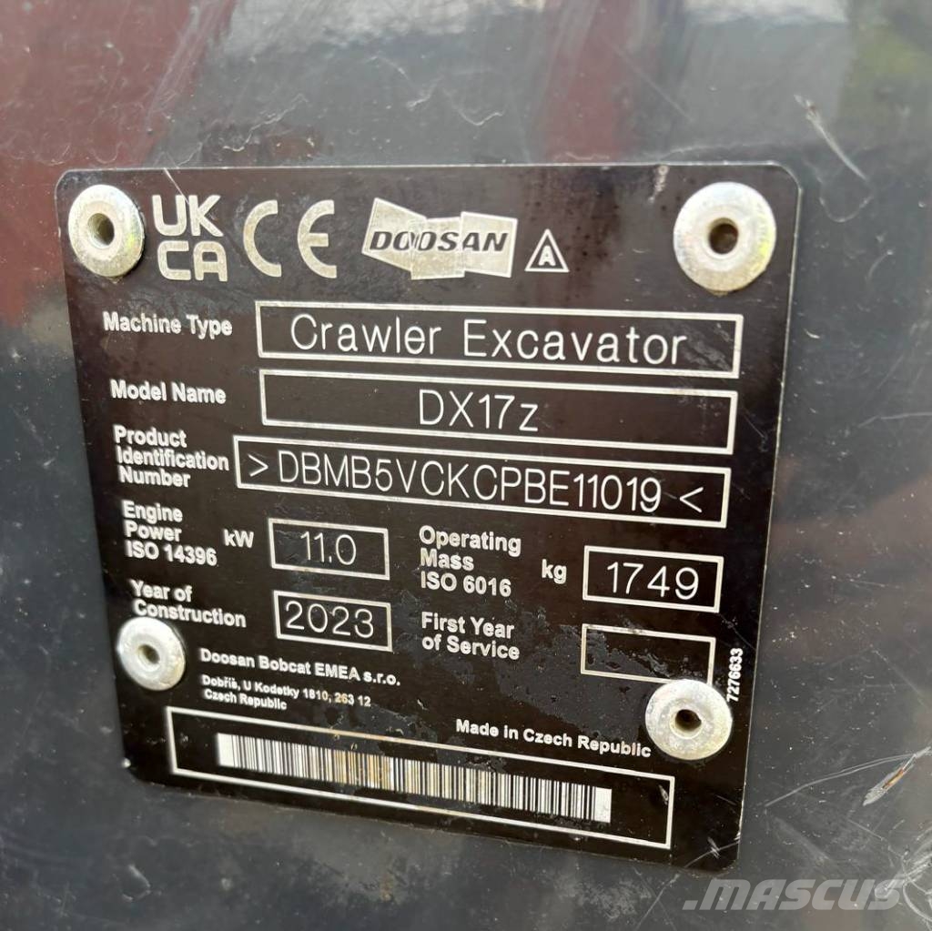 Doosan DX17Z Mini ekskavatörler, 7 tona dek