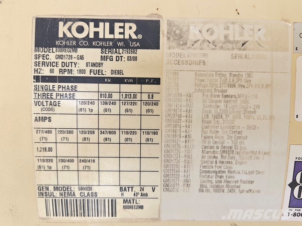 Kohler 800REOZMB Diesel generatoren
