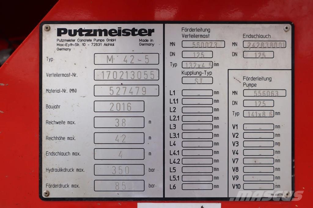 Volvo FMX 450 8X4 EURO 6 PUTZMEISTER M42-5 PROLINE 2100 Kamionske beton pumpe