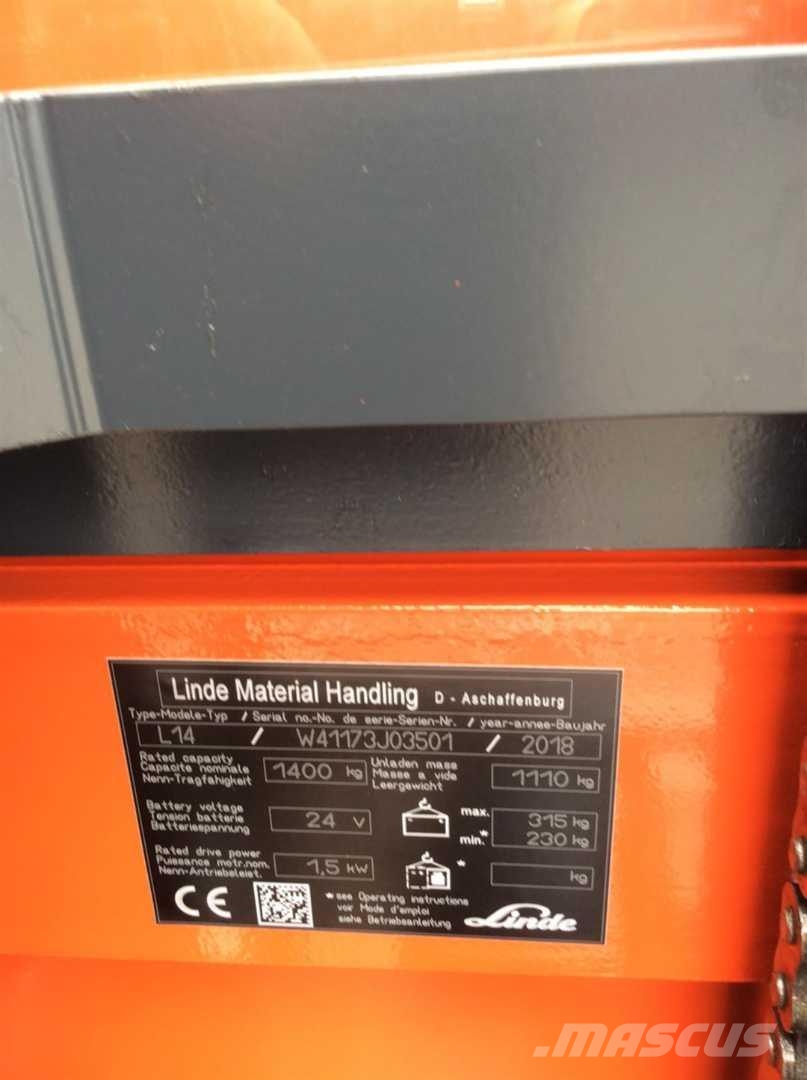 Linde L14 Παλετοφόρα πεζού χειριστή με ιστό