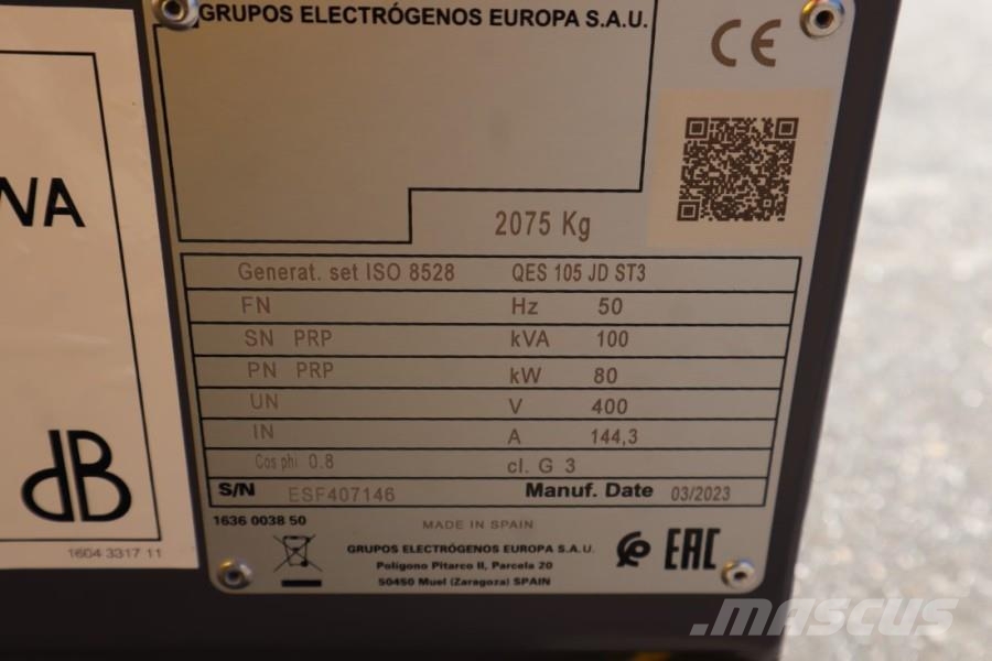 Atlas Copco QES 105 JD ST3 Valid inspection, Diesel, 105 kVA 柴油發電機
