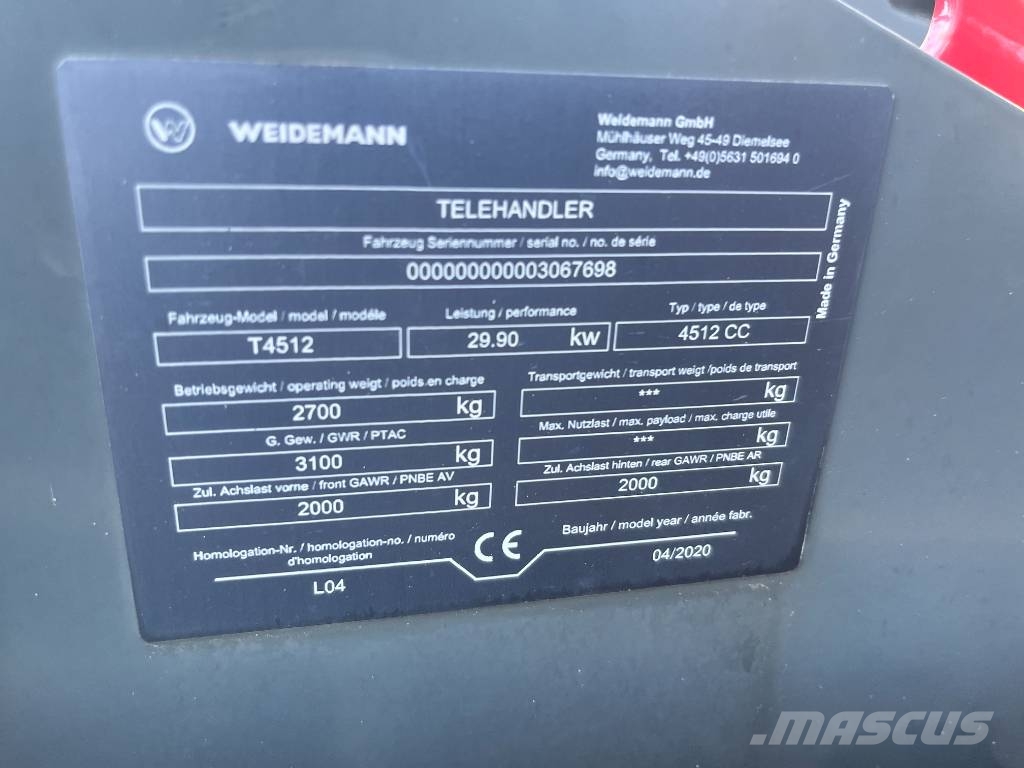 Weidemann T4512 Telescopic wheel loaders