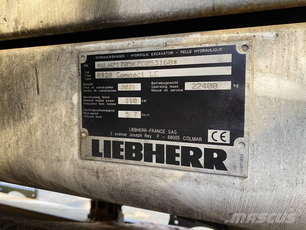 Liebherr R920 COMPACT LC / Certificat CE endommagée Bandgrävare