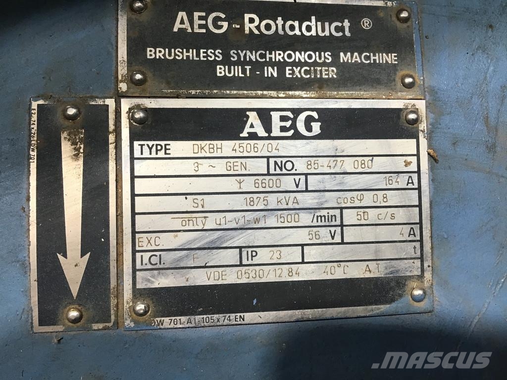 MTU AEG DKBH 4506/04 GENERATOR 1875 KVA USED Diesel generatoren