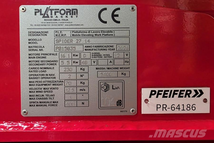 Platform Basket Spider 27.14 CE Declaration, Valid inspection, Die Gelenkteleskoparbeitsbühnen