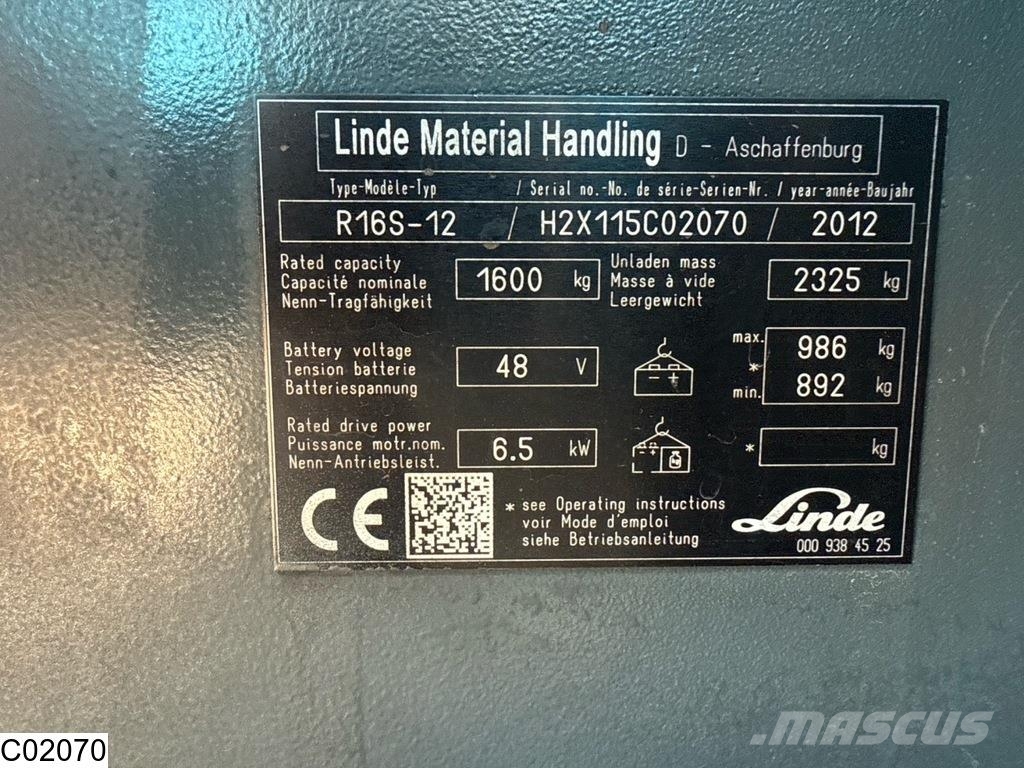 Linde R16 48V, 6.5 KW, 9578H Elektriskie autoiekrāvēji