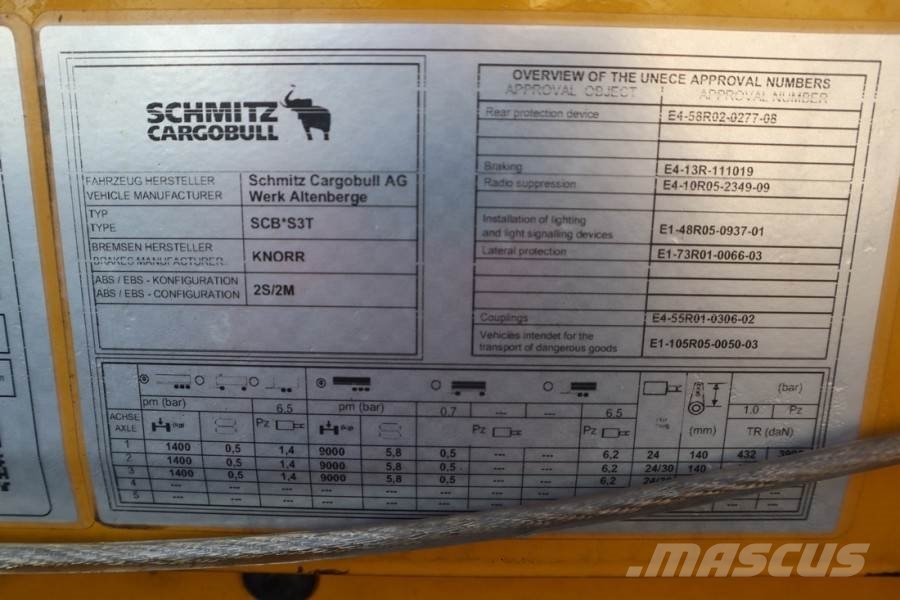 Schmitz CARG SCB3ST CoC Documents, TuV Loading Certificate Curtainsideranhänger