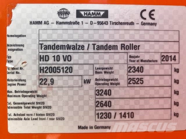 Hamm HD 10 VO (OSCILLATION) Dvojni valjarji
