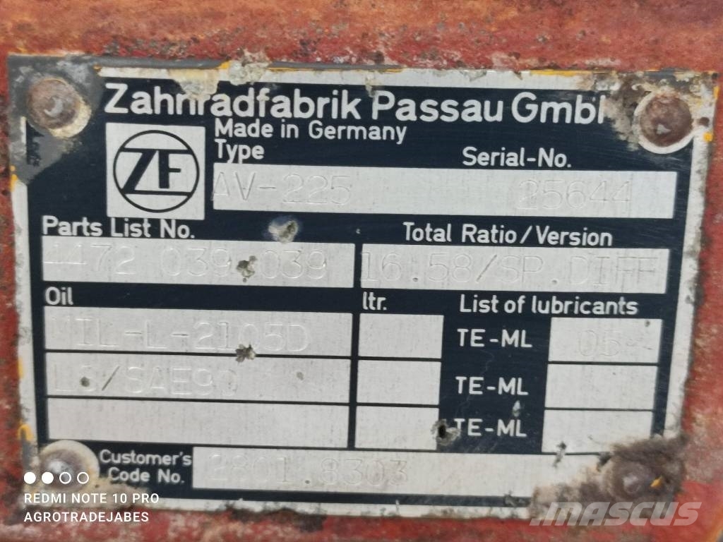 Zettelmeyer Drive axle AV-225 25644 Zettelmeyer ZL602 Front Transmissão