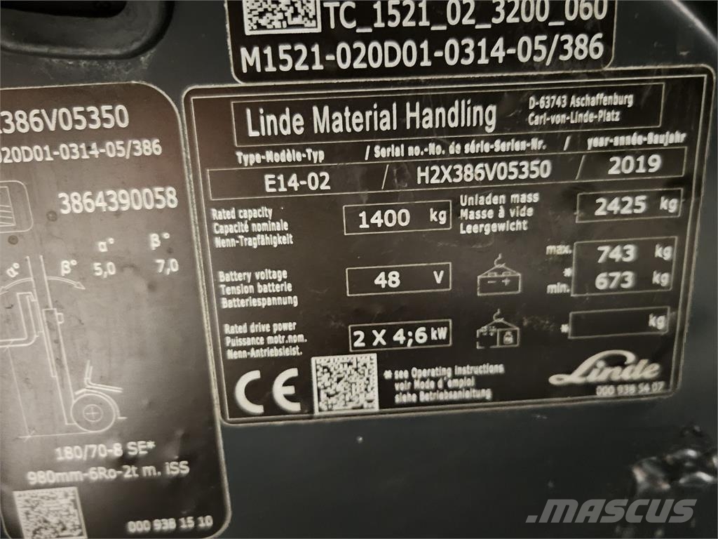 Linde E14 Elektriniai šakiniai krautuvai