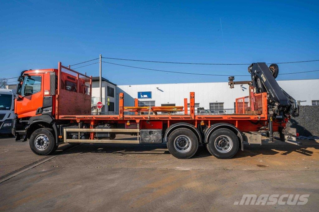Renault K380 DXI -6x4+HIAB 21 T/m+4 EXT 平板式/側卸式卡車