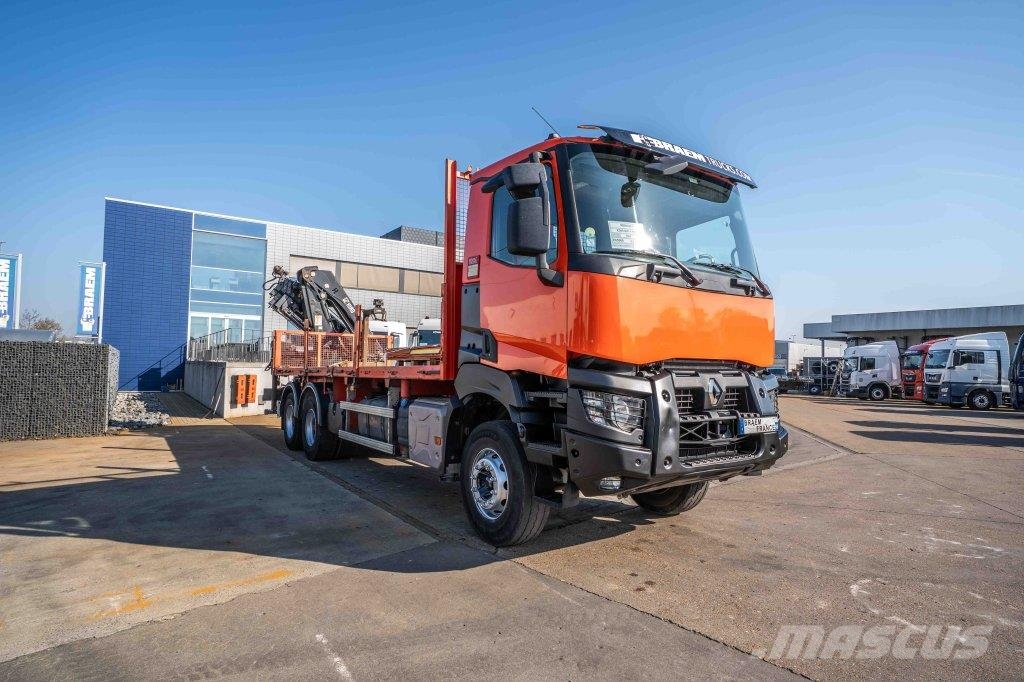 Renault K380 DXI -6x4+HIAB 21 T/m+4 EXT 平板式/側卸式卡車