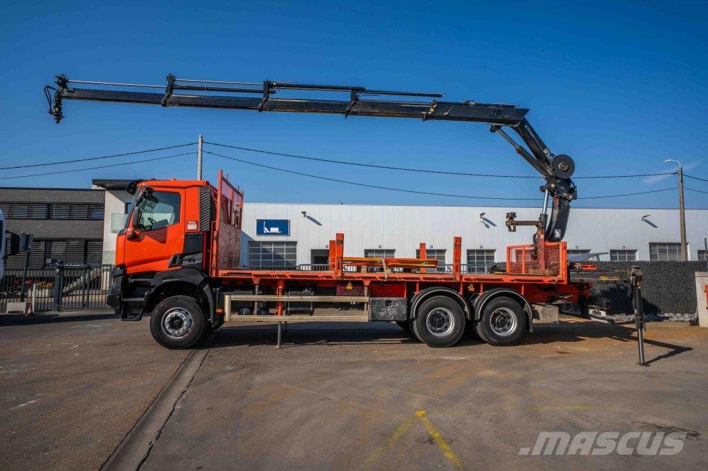 Renault K380 DXI -6x4+HIAB 21 T/m+4 EXT 平板式/側卸式卡車