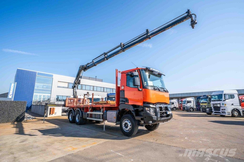 Renault K380 DXI -6x4+HIAB 21 T/m+4 EXT 平板式/側卸式卡車