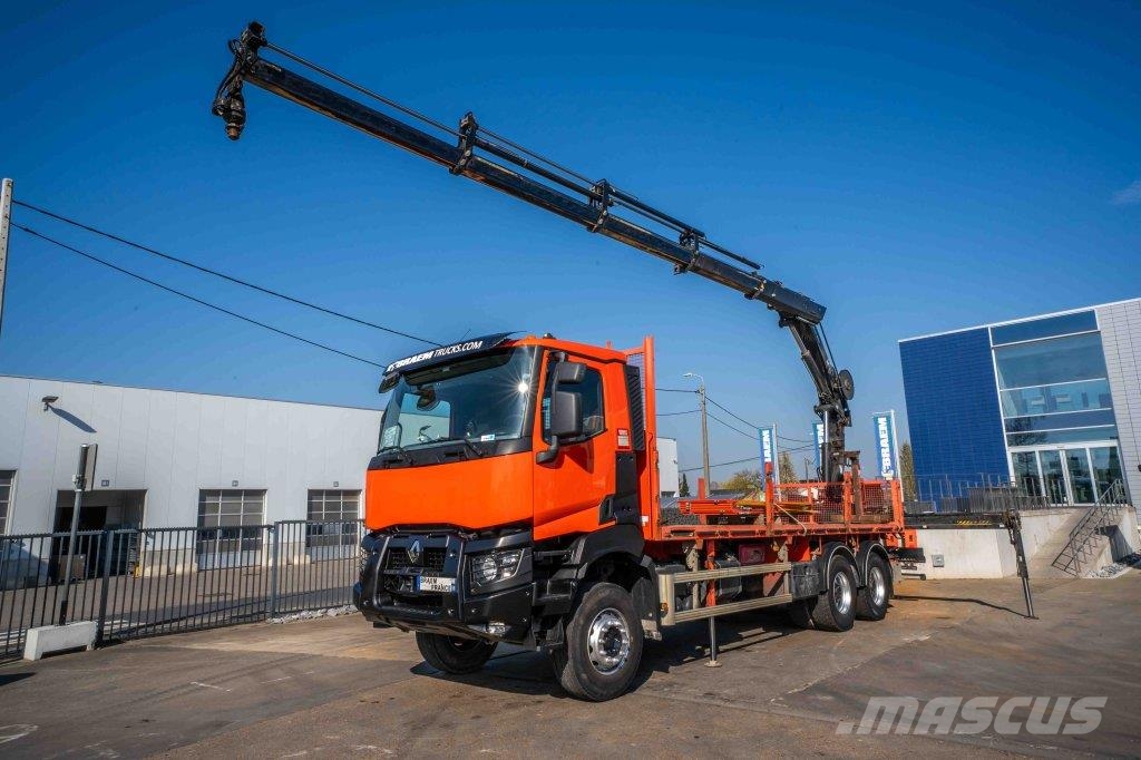 Renault K380 DXI -6x4+HIAB 21 T/m+4 EXT 平板式/側卸式卡車