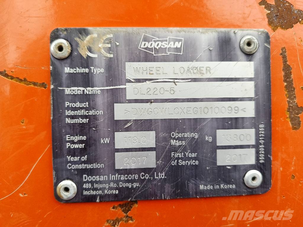 Doosan DL 220 DL200 DL250 DL180 shovel wiellader loader Pale gommate