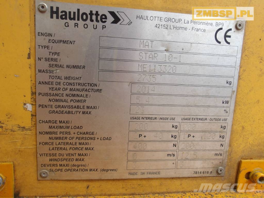 Haulotte Star 10 Mât vertical