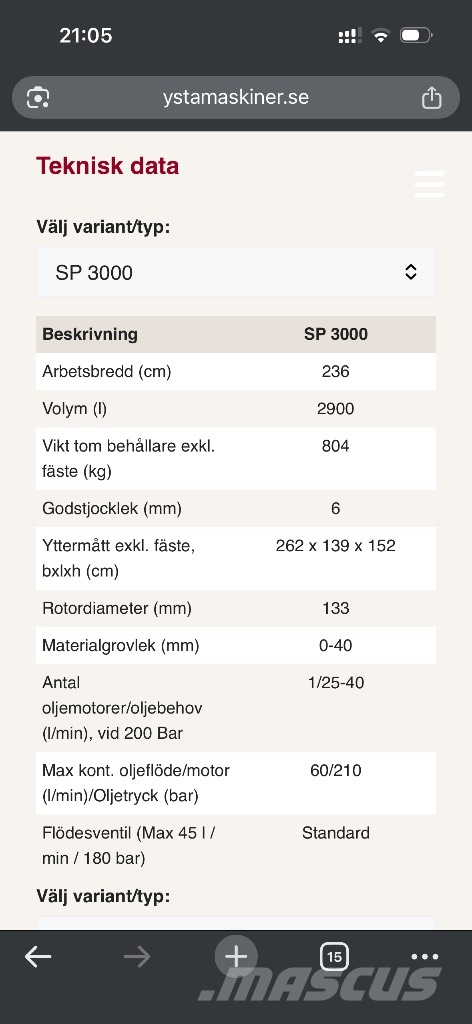  Padagas/Ystamakiner Sandspridare Stora Bm 3 kubik Buckets