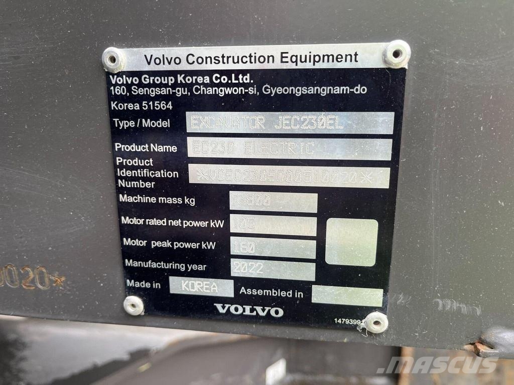 Volvo EC230 Electric 100% Electric Lánctalpas kotrók
