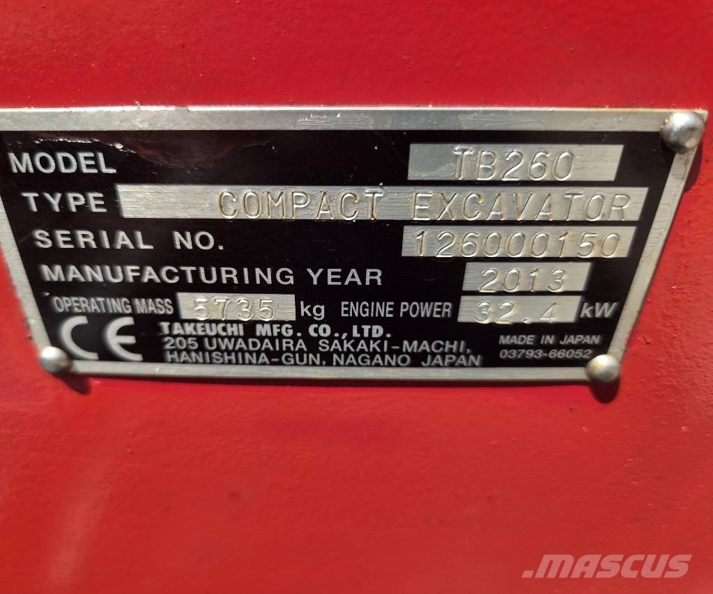 Takeuchi TB 260 Minigraafmachines < 7t