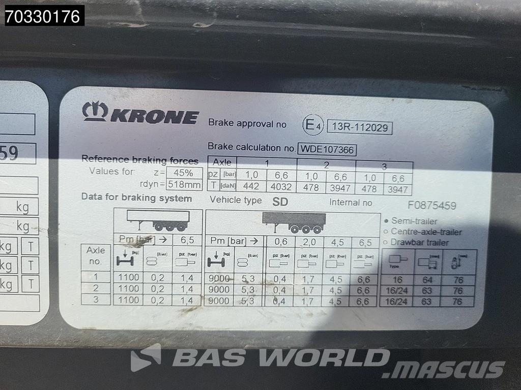 Krone SD 3 axles Anti Vandalism Sliding Roof نصف مقطورات بباب جانبي
