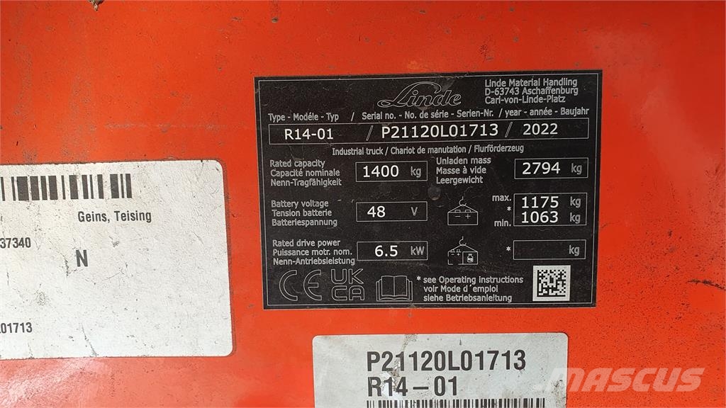Linde R14 Työntömastotrukit