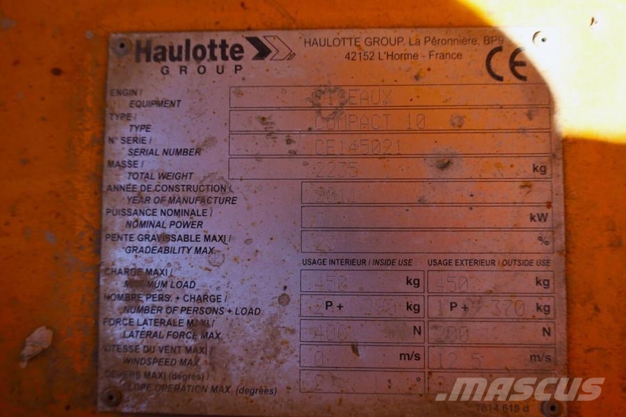 Haulotte Compact 10 Electric, 10m Working Height, 450kg Cap Saxliftar