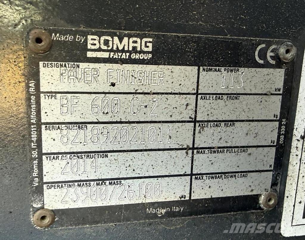 Bomag BF 600C-2 アスファルトフィニッシャ