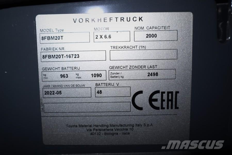 Toyota 8FBM20T Valid inspection, *Guarantee! Electric, 47 柴油叉车