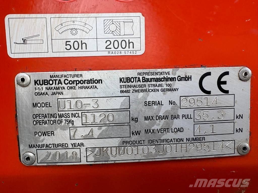 Kubota U 10-3 حفارات صغيرة أقل من 7 طن (حفارات صغيرة)