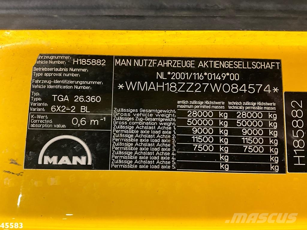 MAN TGA 26.360 Hiab 16 Tonmeter laadkraan Koukkulava kuorma-autot