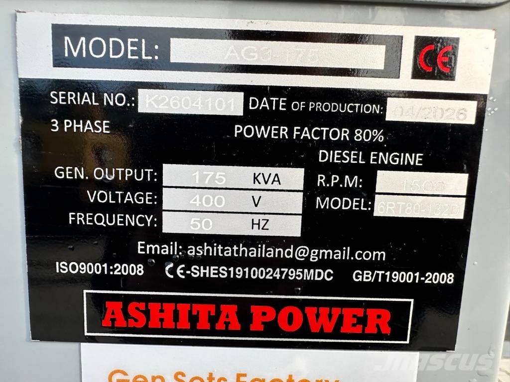 Ashita AG3 175KVA Generator NEW Diesel Generators