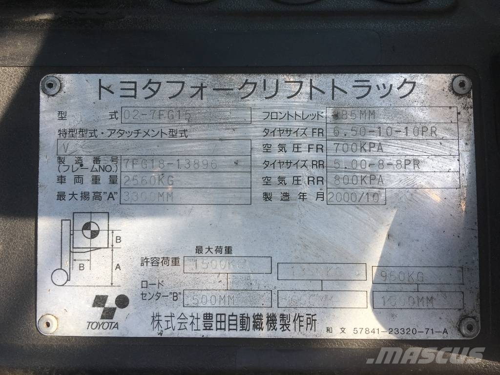 Toyota 7 FG 15 V-2989 OB Gázüzemű targoncák