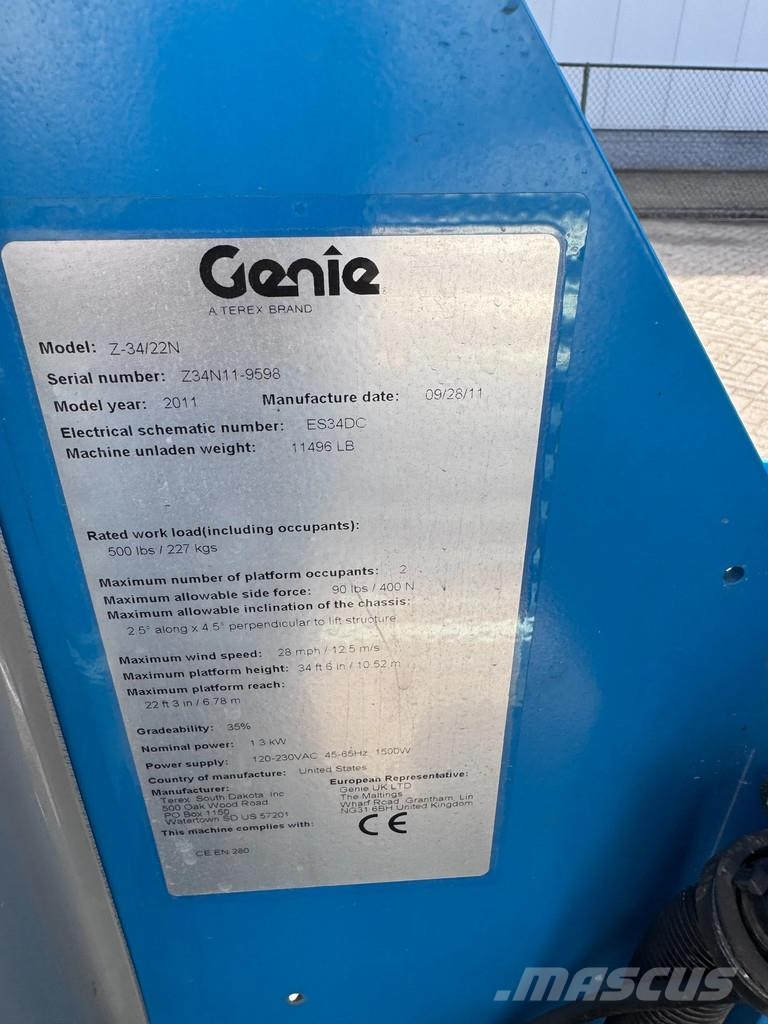 Genie Z34/22N Hoogwerker Knikarmhoogwerker Gelenkteleskoparbeitsbühnen